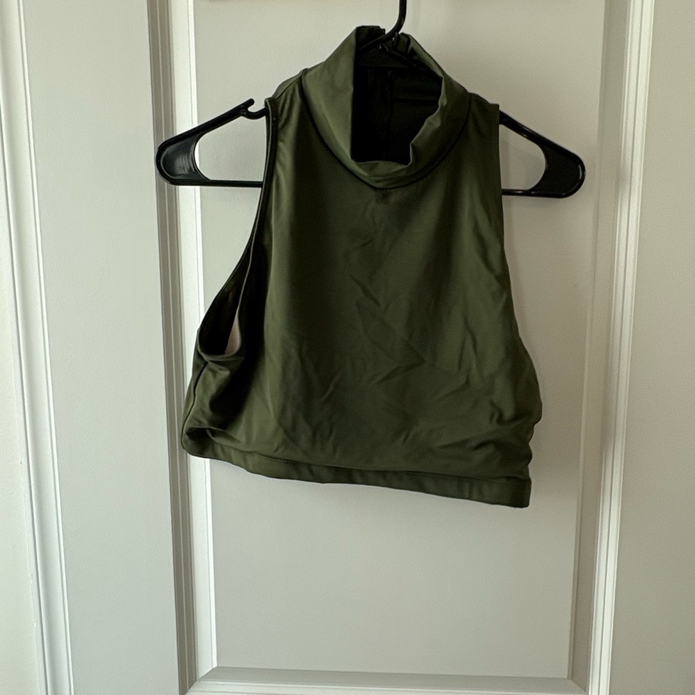Olive Green Dance Crop Turtleneck Tank